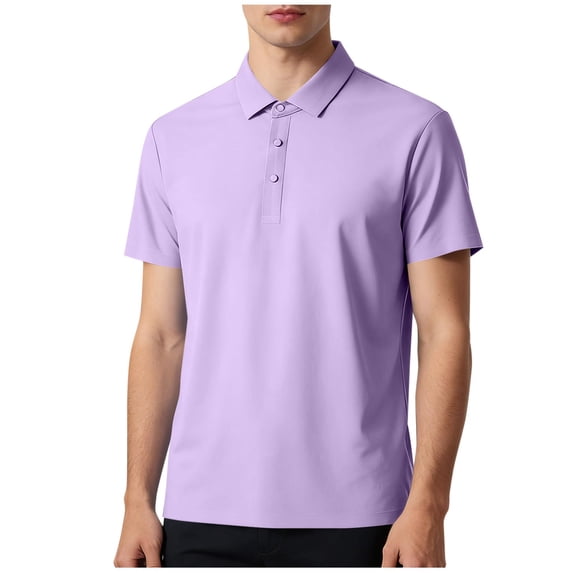 VSSSJ Men's Golf Shirts Short Sleeve Moisture-Wicking Tee Shirt Regular Fit Button Collared Lightweight Casual Athletic T-Shirt Tops Purple XXL