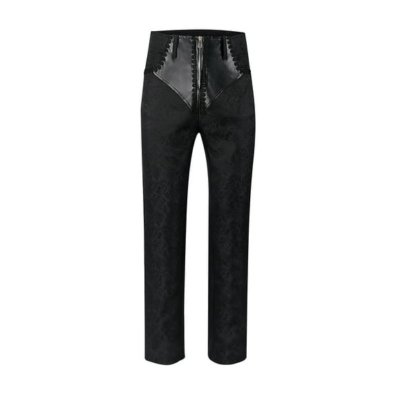 VSSSJ Men's Gothic Pants Slim Fit Retro Steampunk Style Button Elastic Waist Long Pants Fashion Comfortable Stage Peroformance Trousers Black03 XXXL