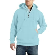 VSSSJ Men's Half Zipper Fleece Hoodie Big and Tall Solid Color Long Sleeve Pullover Sweatshirts with Pocket Fal Winter Windproof Thermal Blouse Shirt Sky Blue XXXL