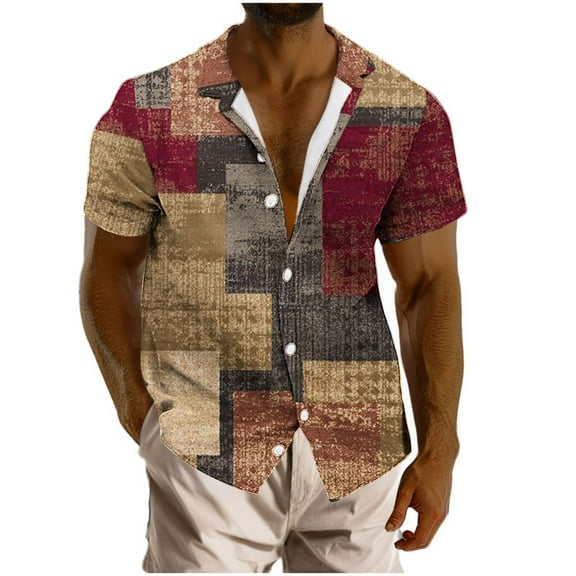 VSSSJ Men's Hawaiian Shirt Casual Button Down Summer Lapel Collar Shirt Short Sleeve Loose Comofortable Vacation Beach Shirts Brown XL
