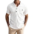 thumbnail image 1 of VSSSJ Men's Henley Shirt Casual Short Sleeve Button Up Textured Shirts Banded Collar Solid Summer Beach Shirts Tops with Pocket White XXL, 1 of 8