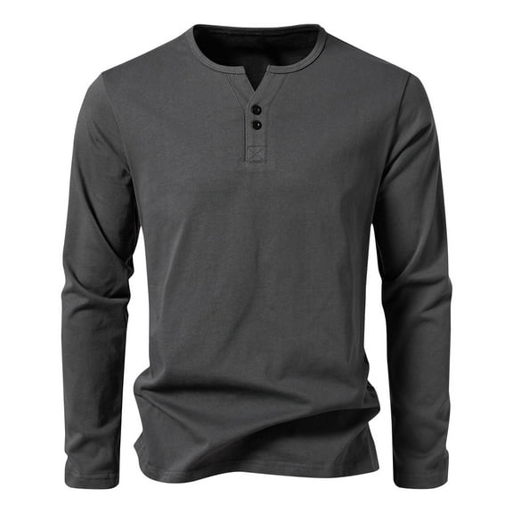 VSSSJ Men's Henley Shirts Casual Slim Fit Plus Size Long Sleeve Basic T-Shirt Button Up Comfy Lightweight Solid Pullover Tee Tops Dark Gray XL