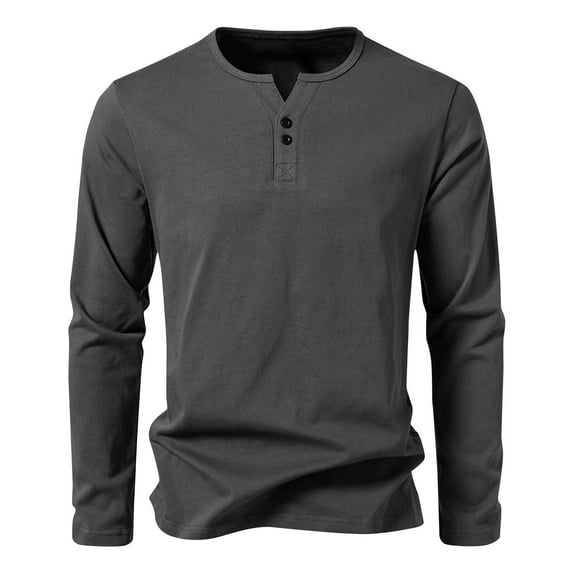 VSSSJ Men's Henley Shirts Casual Slim Fit Plus Size Long Sleeve Basic T-Shirt Button Up Comfy Lightweight Solid Pullover Tee Tops Dark Gray XXXL