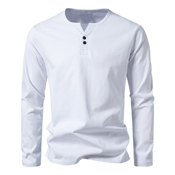 VSSSJ Men's Henley Shirts Casual Slim Fit Plus Size Long Sleeve Basic T-Shirt Button Up Comfy Lightweight Solid Pullover Tee Tops White XXL