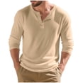 thumbnail image 1 of VSSSJ Men's Henley Shirts Long Sleeve Loose Crewneck Ribbed Pullover Shirt Casual Lightweight Button T-Shirt Basic Tee Tops Khaki S, 1 of 9