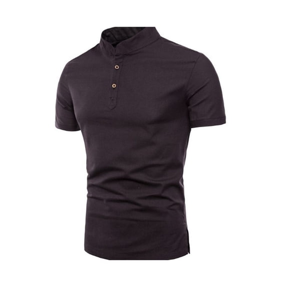 VSSSJ Men's Henley Shirts Short Sleeve Casual Button Up Mock Neck Shirts Slit Lightweight Summer Vacation Beach Basic Tee Tops Coffee XXXL