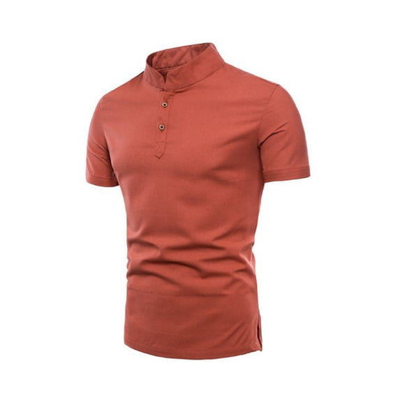 VSSSJ Men's Henley Shirts Short Sleeve Casual Button Up Mock Neck Shirts Slit Lightweight Summer Vacation Beach Basic Tee Tops Watermelon Red XXXXL