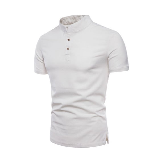 VSSSJ Men's Henley Shirts Short Sleeve Casual Button Up Mock Neck Shirts Slit Lightweight Summer Vacation Beach Basic Tee Tops White XXXXL