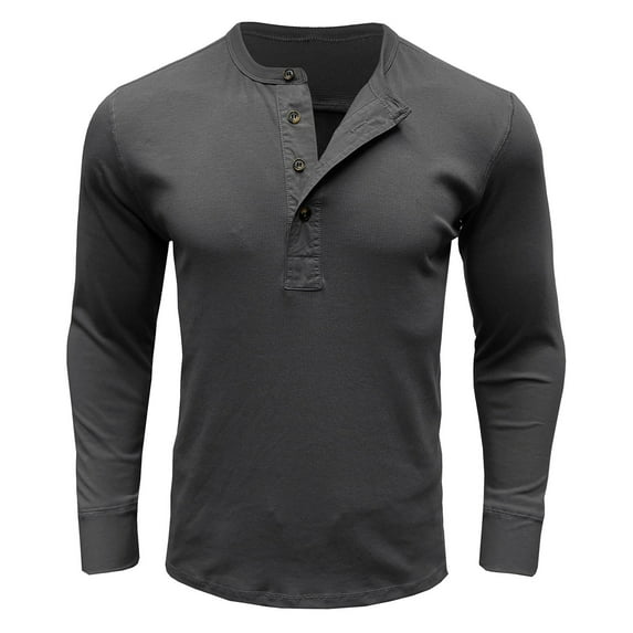 VSSSJ Men's Henley Shirts Slim Fit Long Sleeve Casual Solid Ribbed Tops Crew Neck Basic Workout Pullover T-Shirts Gray M