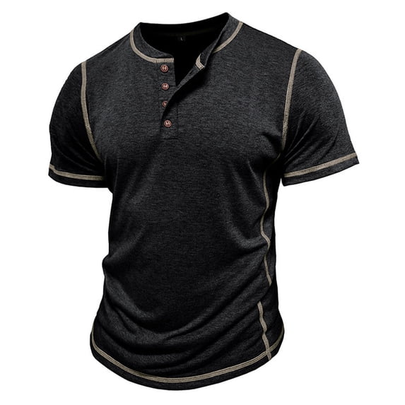 VSSSJ Men's Henley Short Sleeve T-Shirt Stretch Slim FIt Button Up Crewneck Casual Pullover Muscle Vintage Classic Tee Shirts Black XL