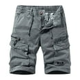 thumbnail image 1 of VSSSJ Men's Hiking Shorts Oversized Fit Multi Pockets Elastic Waist Drawstring Zipper Button Solid Color Cargo Shorts Casual Five Point Straight Shorts Gray 31, 1 of 3