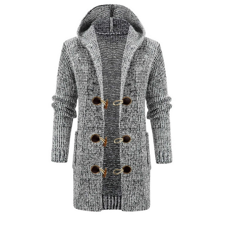 Men's Hooded Solid Color Cardigan Long Sleeve Jacket