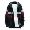 thumbnail image 1 of VSSSJ Men's Knit Cardigan Coats Relaxed Fit Color Block Patchwork Long Sleeve Zip Up Coats Fashion Comfy Warm Jacket with Hooded Navy L, 1 of 4