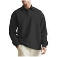 thumbnail image 1 of VSSSJ Men's Knit Golf Shirts Loose Long Sleeve Button Up Pullover Sweater Lightweight Fashion Textured Casual Collared Tops Black L, 1 of 9