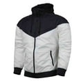 thumbnail image 1 of VSSSJ Men's Lightweight Hooded Jackets Fashion Color Block Casual Full Zip Waterproof Jacket Windbreaker Raincoat for Hiking Travel White M, 1 of 2