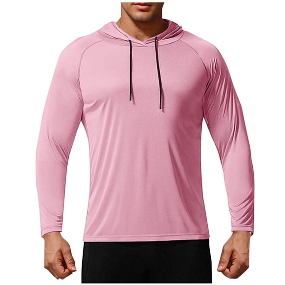 VSSSJ Men's Lightweight Hoodies Casual Drawstring Hooded Workout Sun Protection Raglan Sleeve Long Sleeve Pullover Sweatshirt Top Pink M
