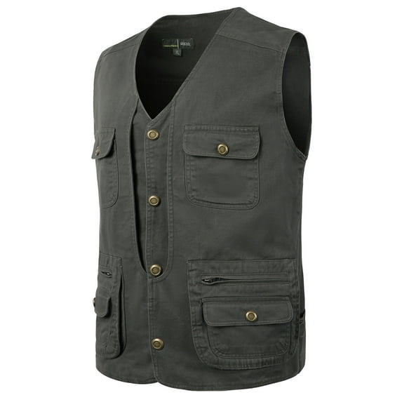 VSSSJ Men's Lightweight Vest Loose Fit Solid Color Sleeveless Zip Up V-Neck Waistcoat with Multi-Pocket Casual Quick Dry Outdoor Multifunction Jackets Army Green XXXXL