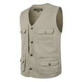 thumbnail image 1 of VSSSJ Men's Lightweight Vest Loose Fit Solid Color Sleeveless Zip Up V-Neck Waistcoat with Multi-Pocket Casual Quick Dry Outdoor Multifunction Jackets Khaki XL, 1 of 8