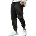 thumbnail image 1 of VSSSJ Men's Linen Pants Casual Striped Print Joggers Elastic Drawstring Waist Breathable Outdoor Beach Travel Long Pants with Pockets Black XL, 1 of 5
