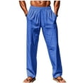 thumbnail image 1 of VSSSJ Men's Linen Pants With Pockets Straight Leg Drawstring Elastic Waist Casual Comfortable Breathable Relaxed Fit Long Pants Blue M, 1 of 8
