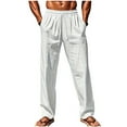thumbnail image 1 of VSSSJ Men's Linen Pants With Pockets Straight Leg Drawstring Elastic Waist Casual Comfortable Breathable Relaxed Fit Long Pants White M, 1 of 7