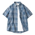 thumbnail image 1 of VSSSJ Men's Linen Shirt Trendy Striped Plaid Short Sleeve Shirts Relaxed Fit Button Down Collared Pocket Vacation Summer Tops Streetwear Blue XXXL, 1 of 8