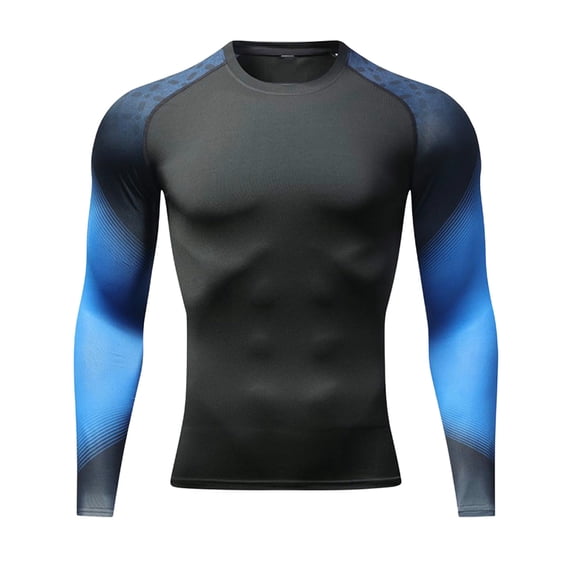 VSSSJ Men's Long Sleeve Compression Shirt Stretch Slim Fit Raglan Crew Neck Quick Dry Muscle Gym Workout Athletic Pullover Tee Tops Blue L