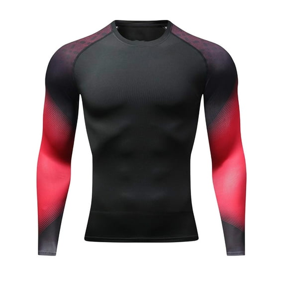 VSSSJ Men's Long Sleeve Compression Shirt Stretch Slim Fit Raglan Crew Neck Quick Dry Muscle Gym Workout Athletic Pullover Tee Tops Red S