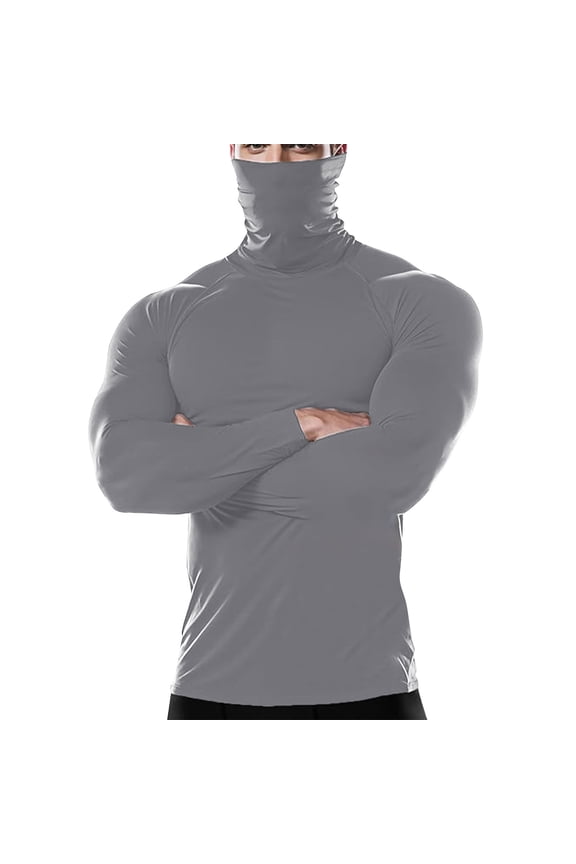 Men's Long Sleeve Compression Shirts Slim Fit Turtleneck Thermal Sports Shirt Stretch Gym Fitness Running Base Layer Tops Gray M