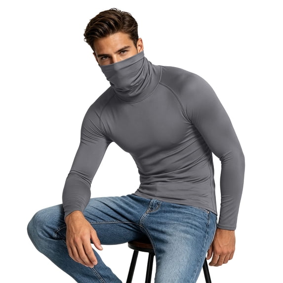 VSSSJ Men's Long Sleeve Compression Shirts Slim Fit Turtleneck Thermal Sports Shirt Stretch Gym Fitness Running Base Layer Tops Gray M