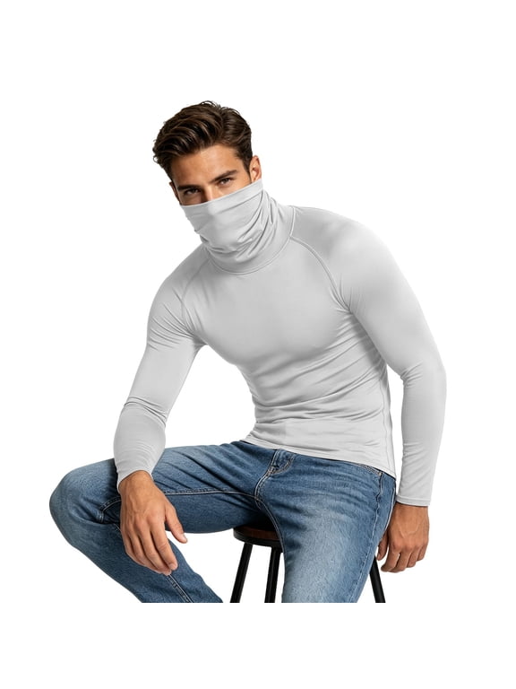 Men's Long Sleeve Compression Shirts Slim Fit Turtleneck Thermal Sports Shirt Stretch Gym Fitness Running Base Layer Tops White XS