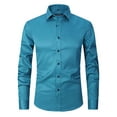 thumbnail image 1 of VSSSJ Men's Long Sleeve Dress Shirt Regular Fit Button Down Solid Color Collared Blouse Tops Casual Comfortable Lightweight Formal Shirts Blue XL, 1 of 4