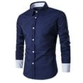 thumbnail image 1 of VSSSJ Men's Long Sleeve Dress Shirt Slim Fit Lapel Collar Casual Button Down Shirts Business Formal Shirt Navy XXXL, 1 of 1