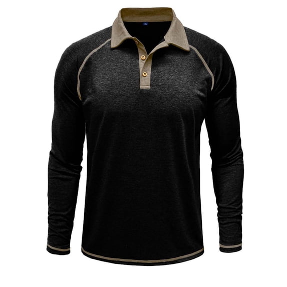 VSSSJ Men's Long Sleeve Henley Shirt Relaxed Fit Color Block Casual Button Up Lapel Collar Comfortable Breathable Stylish Tops Black XXXL