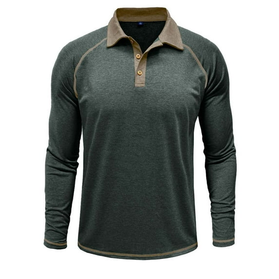 VSSSJ ‌Men's Long Sleeve Henley Shirt Relaxed Fit‌ Color Block Casual Button Up Lapel Collar Comfortable Breathable Stylish Tops Dark Green XXXL