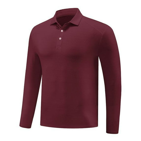 VSSSJ Men's Long Sleeve Shirt Button Down Lapel Collar Solid Color Classic Stretch Comfortable Breathable Casual Workout Golf Shirt Red XXL