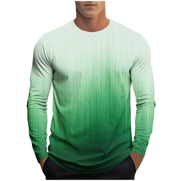VSSSJ Men's Long Sleeve Shirt Gradient Print Trendy Comfortable T-Shirt Lightweight Round Neck Full Sleeves Fashion Tees for Men Green XL