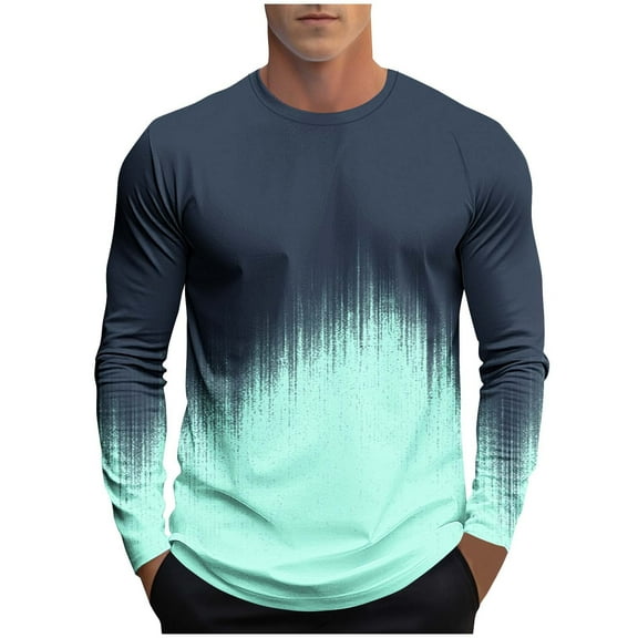 VSSSJ Men's Long Sleeve Shirt Gradient Print Trendy Comfortable T-Shirt Lightweight Round Neck Full Sleeves Fashion Tees for Men Mint Green XXL
