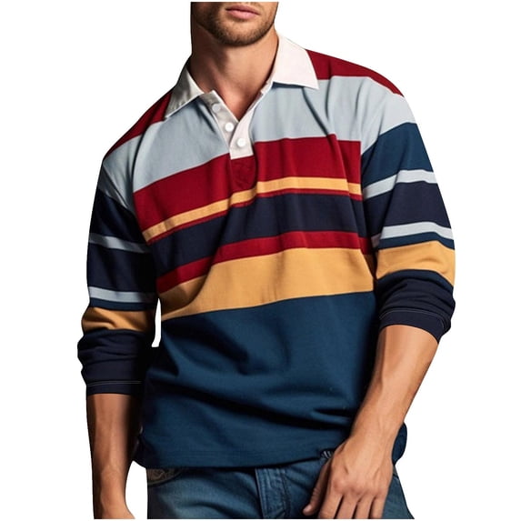 VSSSJ Men's Long Sleeve Shirt Stylish Vintage Color Block Button Down Collar Loose Fit Casual Comfortable Shirt Tops Blue L