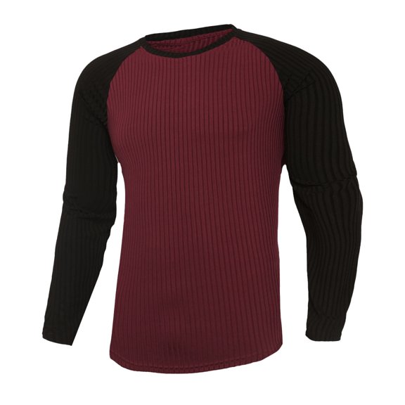 VSSSJ Men's Long Sleeve T-Shirts Raglan Crew Neck Ribbed Pullover Slim Fit Comfy Lightweight Stretchy Sports Undershirts Tops Red S