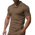 thumbnail image 1 of VSSSJ Men's Muscle V Neck T-Shirts Casual Short Sleeve Slim Fit Ribbed Lapel Collar T Shirt Lightweight Basic Solid Workout Athletic Tee Tops Brown XXXL, 1 of 6