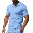 thumbnail image 1 of VSSSJ Men's Muscle V Neck T-Shirts Casual Short Sleeve Slim Fit Ribbed Lapel Collar T Shirt Lightweight Basic Solid Workout Athletic Tee Tops Light Blue XXL, 1 of 6
