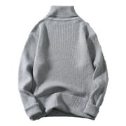 VSSSJ Men's New Knit Sweater Slim Fit Solid Color Long Sleeve Turtleneck Sweatshirts Winter Fashion Warm Comfortable Pullover Sweater Gray L