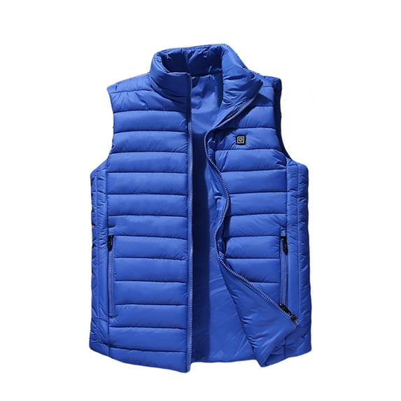 VSSSJ Men's Casual Zip Up Heated Vest Big and Tall Solid Color Sleeveless Stand Collar Waistcoat Fashion Smart Four Heating Zones USB Charging Vest Blue XXXXL