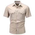 thumbnail image 1 of VSSSJ Men's Outdoor Fishing Shirt Quick Dry Short Sleeve Button Down Shirts Breathable Travel Hiking Work Shirt with Multi-Pockets Beige XXXL, 1 of 7