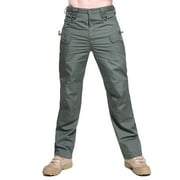 VSSSJ Men's Overalls Pants Big and Tall Solid Color Multi-Pockets Button Zipper Straight Trousers Outdoor Sport Tactical Assault Pants Army Green XXL