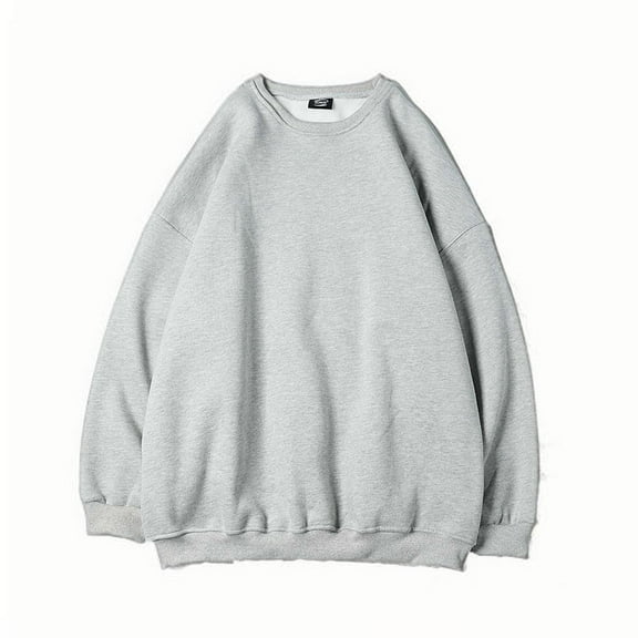 VSSSJ Men's Oversized Sweatshirt Loose Fit Round Neck Long Sleeve Drop Shoulder Casual Solid Big and Tall Pullover Top Fall Winter Outfits Gray S