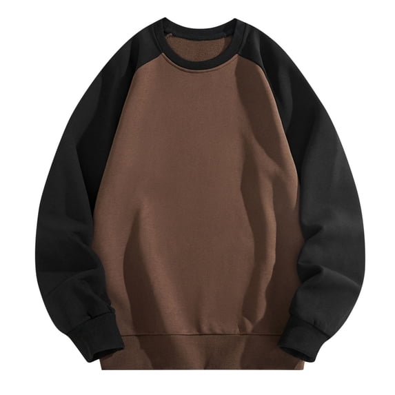 VSSSJ Men's Oversized Sweatshirts Loose Fit Color Block Raglan Crewneck Sweatshirt Cotton Long Sleeve Casual Pullover Sweatshirts Coffee XXL