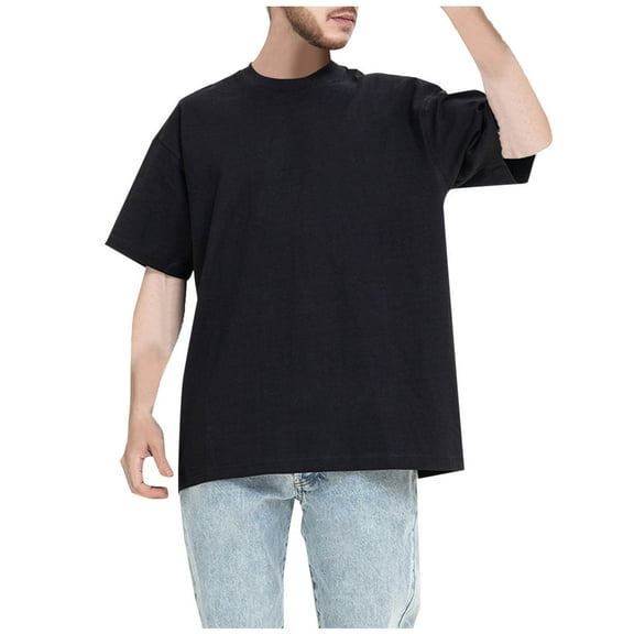 VSSSJ Men's Oversized T-Shirts Short Sleeve Drop Shoulder Basic Tee Shirts Crew Neck Solid Casual Gym Workout T Shirt Black S