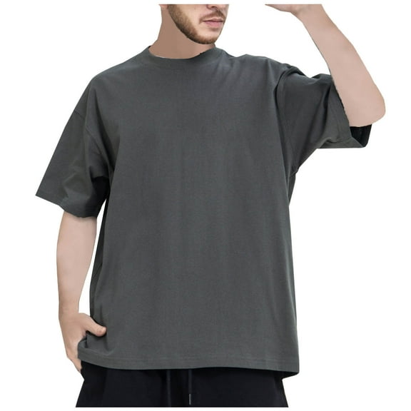 VSSSJ Men's Oversized T-Shirts Short Sleeve Drop Shoulder Basic Tee Shirts Crew Neck Solid Casual Gym Workout T Shirt Dark Gray L
